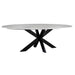 Ovaler Esstisch mit Marmor Platte in weiß und Spider Gestell aus Eisen in schwarz