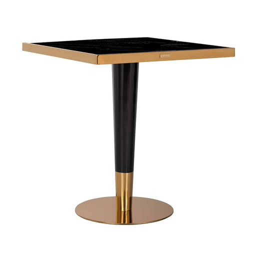 Esstisch mit schwarzer Kunstmarmorplatte und Gestell aus rostfreiem Stahl und Eisen in gold