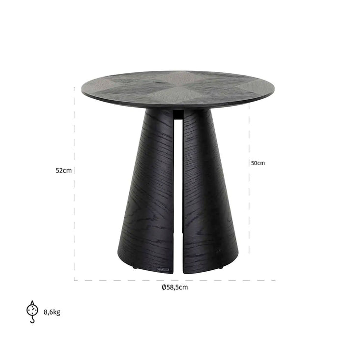 Beistelltisch Blax 58cm mit einer Holzplatte aus Eiche in schwarz und einem Eichenfurnier Gestell in schwarz