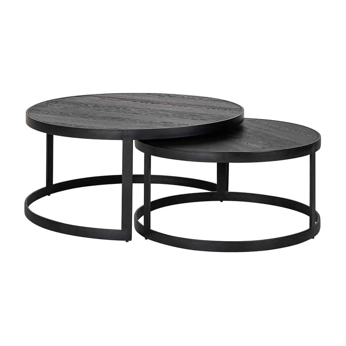 Couchtisch-Set Baccarat mit einer Holzplatte aus Eichenfurnier und einem Metall Gestell in schwarz