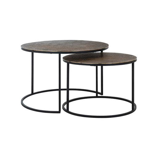 Couchtisch-Set Arsenio mit einer Aluminium Oberplatte und einem Eisen Gestell in schwarz