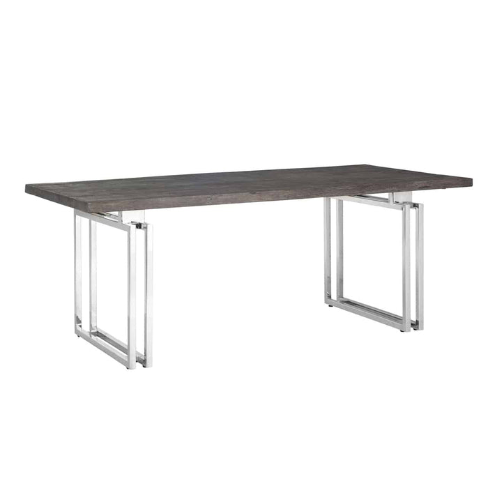 Esstisch mit Tischplatte aus Akazienholz und Gestell aus rostfreien Stahl in chrome