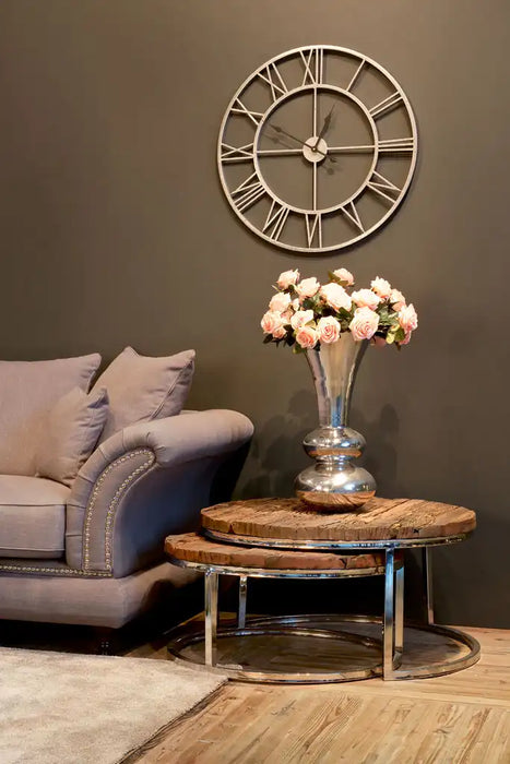 Moodfoto Couchtisch-Set Kensington mit einer Oberplatte aus Recyclingholz und einem Edelstahl Gestell in chrom