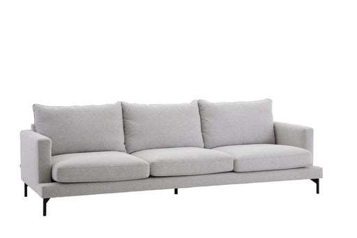 Sofa Alvar 3 Sitzer XL mit breiten Sitzkissen in grauem Stoff und schwarzen Metallfüßen