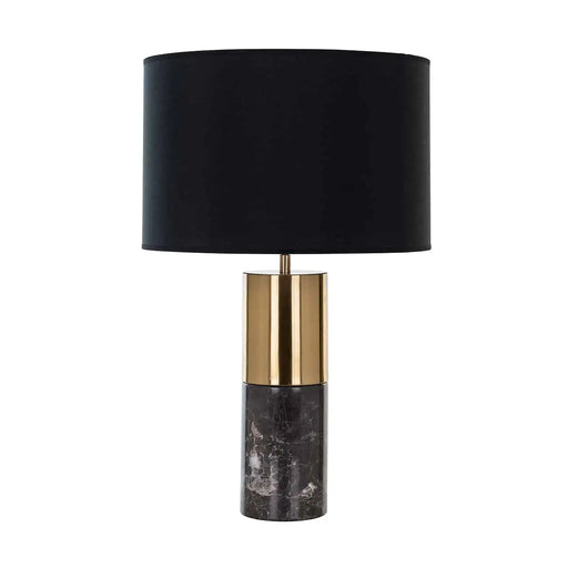 Tischleuchte Nyo aus Metall in der Farbe Gold, dunklem Marmor und schwarzem Lampenschirm 