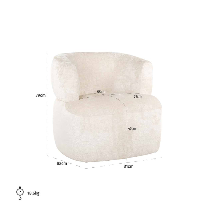 Maße: 79 cm x 81 cm x 82 cm vom Sessel Donna im weißen Bouclé Stoff