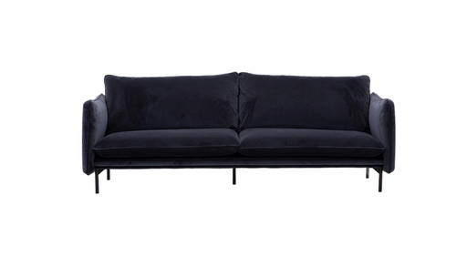 Sofa Suny 2,5 Sitzer in schwarzem Samt Stoff und schwarzen Metallfüßen